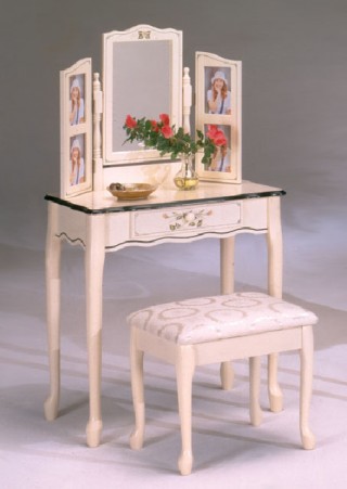 Solid Wood Dressing Table & Stool with Mirror - SM012 | in white color